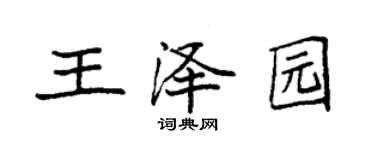 袁强王泽园楷书个性签名怎么写